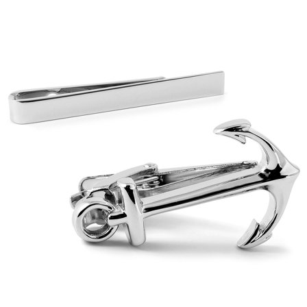 Silberfarbene Anker-Krawattenklammer und Bar Set für Männer