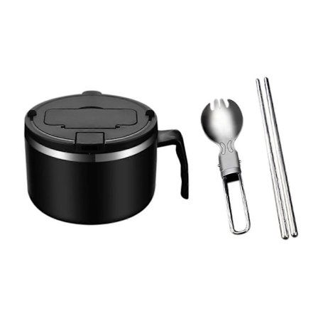 1200 ml nuudelikulho kannella, ruostumattomasta teräksestä valmistettu pikaruokakulho, nopea ramen-kulho suodatettavalla kannella, musta