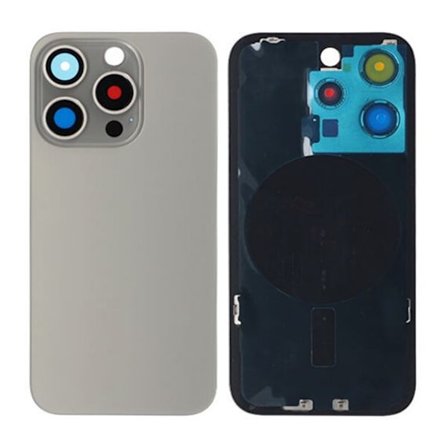 iPhone 15 Pro Baksida Glas med Magsafe Magnet med tejp - Grå