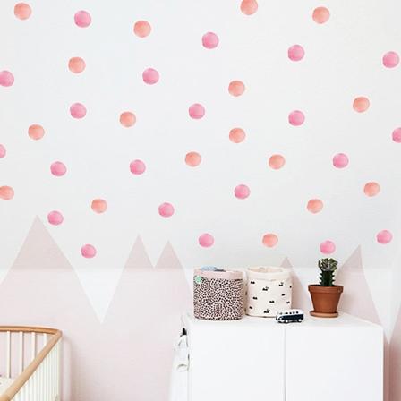 Vandsfarve Polka Dot Vægstikker Rosa Prikker Vægsticker til Pigers Soveværelse Legestue - Rosa