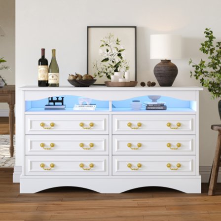 Vardagsrumsskåp 120x40x70 cm med 6 fack & LED - Halvöppen förvaring, vit