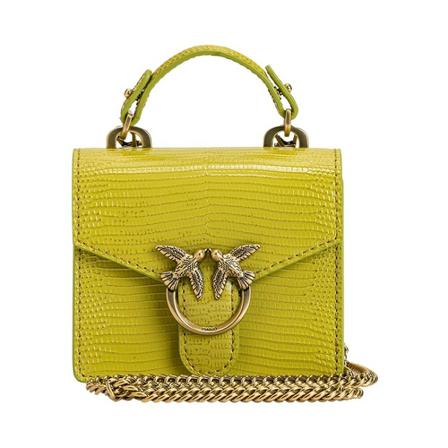 Pinko Micro Love Tas Top Handle Lizard , Geel , Dames , Maat: ONE Size