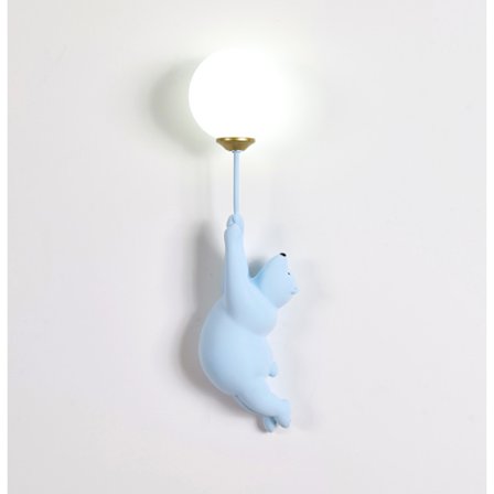 Moderne LED-vegglampe for barnerom, Blå bjørn med begge hender, enfarget varmt lys/mcj