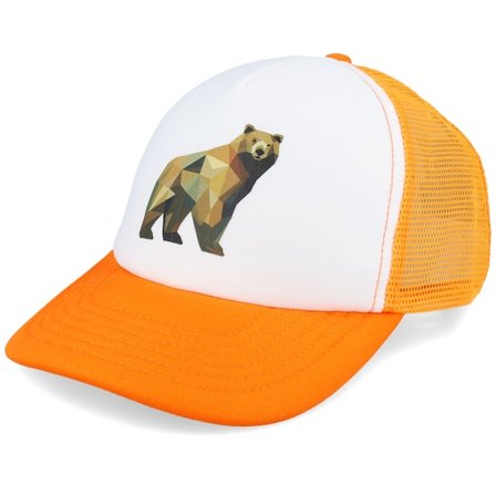 Kiddo Cap - Orange Trucker Cap - Kids Geometry Bear Orange/White Foam @ Hatstore