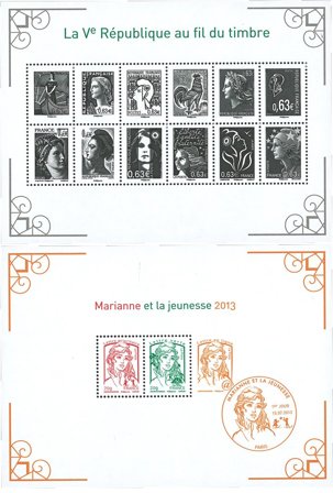 Frankrig - Marianne nye dagligmærker 2013 - Postfrisk miniark og sorttryk