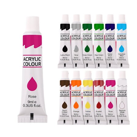 12 Farger Akrylmaling Sett 9ml Student Tegnemaling Kunstmaterialer Bærbar Kunst Akvarell Akrylmaling