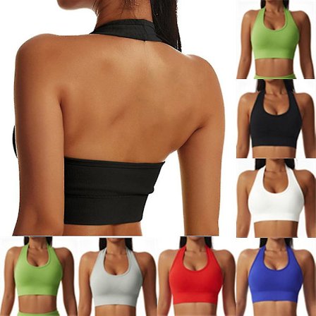 Halterneck Sports BH Backless Fitness Bustier Vadderad Push Up BH för kvinnor