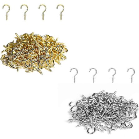 100 kpl 1/2 tuuman kultaisia ruuvikoukkuja ja 100 kpl 1/2 tuuman hopeisia korukoukkuja (FMY)