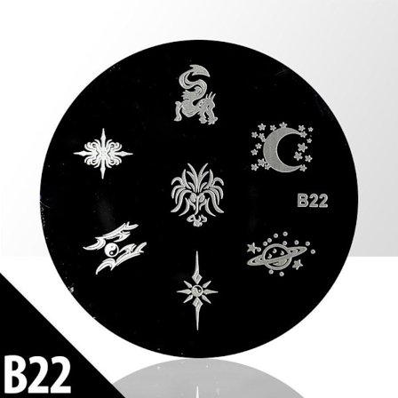 Stämpelplatta - Nageldekorationer - B22 - Rund