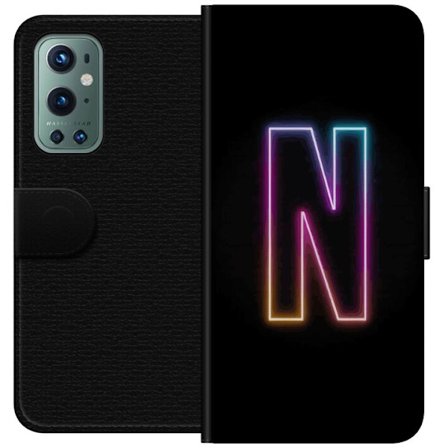 Kompatibel Tegnebogsetui til OnePlus OnePlus 9 Pro Minimalistisk neonbogstav N i farveskiftende lys mod sort baggrund