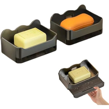 2-pak brusebadssæbeskål, selvklæbende vægmonteret sæbeholder med afløbsbakke, sæbeskål uden boring til badeværelse, badekar og køkkenvask