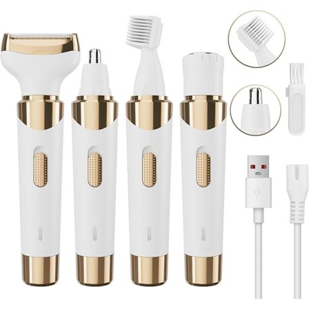 ING Elektrisk barbermaskin, 4-i-1, for kvinner, oppladbar smertefri kroppsbarbermaskin, ansiktsepilator, trimming og barbering, for ben, kropp, ansikt