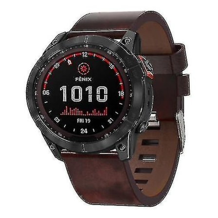 Lederreim med stålspenne for Garmin Fenix 7x Solar 26mm Yj52-2 (Brun)