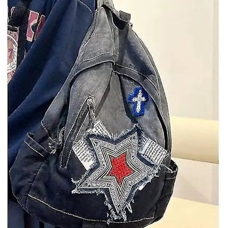 Koreansk Vintage Star Denim Unisex Ryggsekk Y2k Mote Gradient Estetisk Skolesekk For Universitetsstudenter Casual Reiseveske