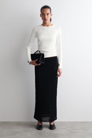 COS Women's Top De Manga Larga De Punto De Canalé in Blanco