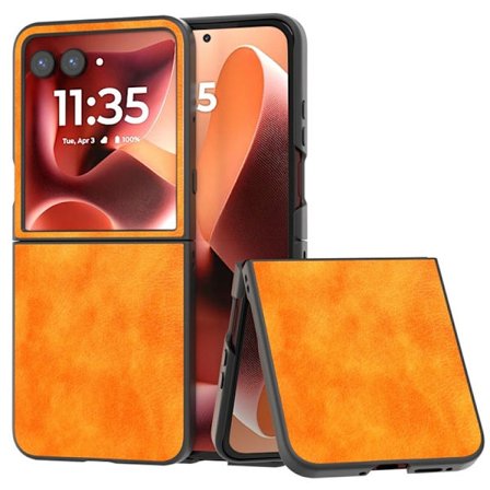 SKALO Motorola Razr 60 Ultra 5G Litchi PU-Læder Flip Cover - Orange