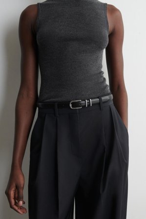 COS Women's Saffiano Leather Belt in Black