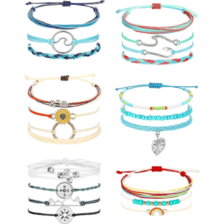 21 kpl Surffari Aalto Rannekoru Meriaalto Säädettävä Vedenpitävä Käsintehty Ystävyysrannekoru Kesä Auringonkukka Rannekorut Nilkkakorut Naisille 