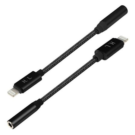 Audio-adapteri - HL-103 - Musta - Nylonpunottu kaapeli - 13cm - 3,5mm jack