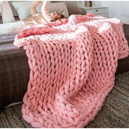Chunky strikket ull Merino teppe, Boho soverom hjemmeinnredning pink 100x100cm