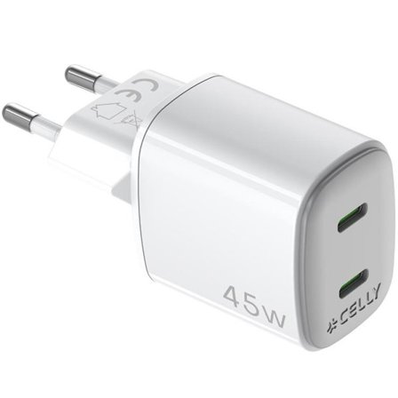 Celly Snabbladdare GaN 2 x USB-C PD 45W - Vit