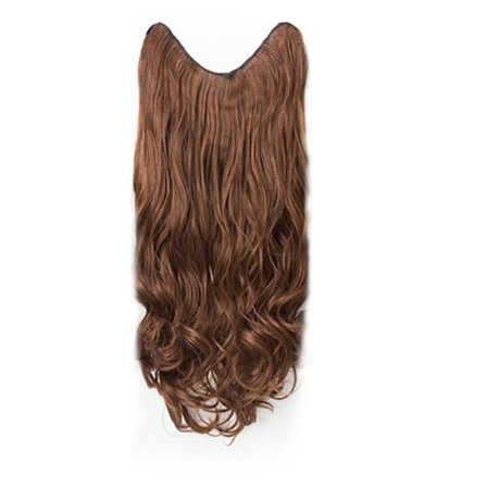 Hair Extensions for Women 1 Piece U Shape Invisible Synthetic Wig Light Brown Curly 60cm