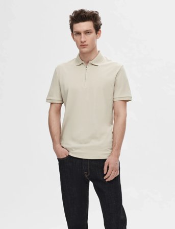 Selected Slhfave Zip Ss Polo - Cream - XL
