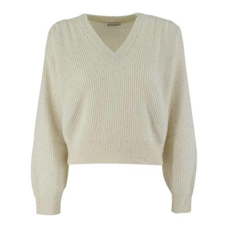 Brunello Cucinelli V-neck Knitwear , Beige , Dames , Maat: M Truis