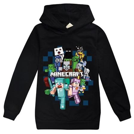 Barn Minecraft Jumper Hoodie Sweatshirt L ng rmad Pullover Toppar svart 140cm black