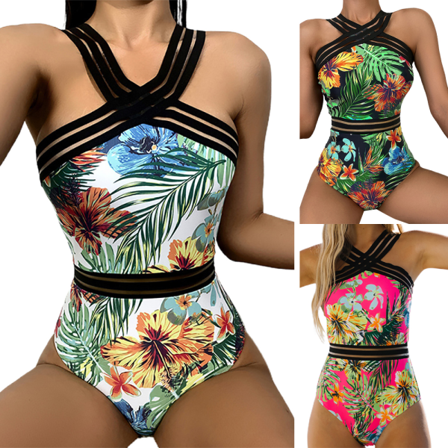 Baddräkt I Ett Stycke Med Print - Sexig Cross Bikini - För Kvinnor