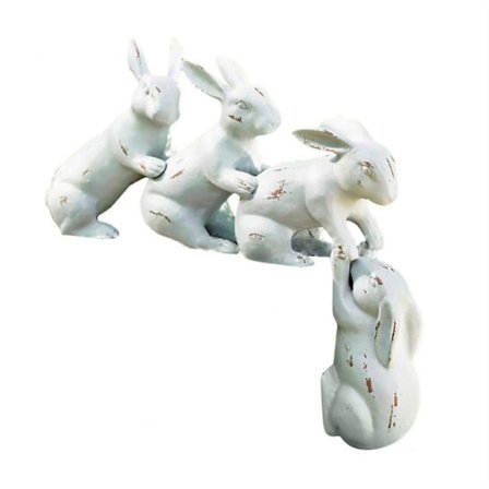 Pelastettu Jäniksen Veistos Nelinkertainen Valkoinen Hartsi Kani Taide Puutarha Nurmikko Koriste Sisustus