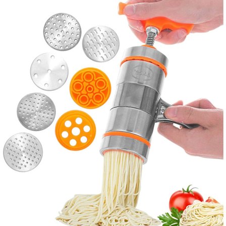 Nudelmaskine i rustfrit stål pastapresse med 7 forme