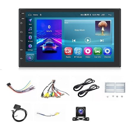 2+64G Android 13 Dobbel Din Bilstereo med Trådløs Carplay, 7 Tommers Berøringsskjerm Android Auto Bilradio GPS WiFi Kamera-WELLNGS