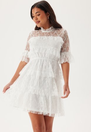 Bubbleroom - Frill Lace Dress - White - Kläder