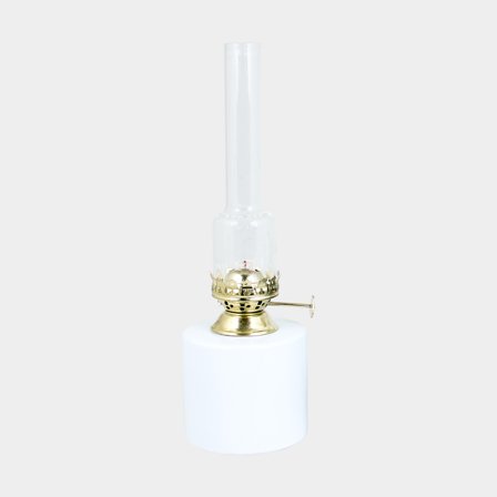 Lampe à pétrole / lampe à huile Strömshaga Droit Petit tôle blanche, brûleur en laiton, Ø80 mm x 250 mm