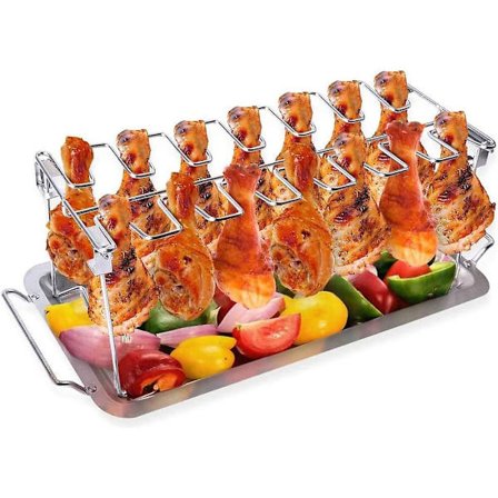 Sammenleggbart Barbecue Kyllinglårstativ i Rustfritt Stål, med Plass til 14 Kyllinglår i Grillen 36cm
