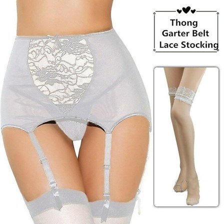 Sexiga underkläder i spets för damer, hög midja, strumpebandshållare, set med strumpor i stora storlekar - Perfet