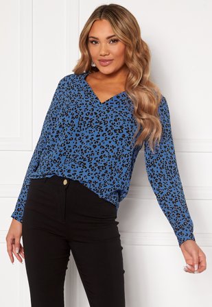JDY Piper L/S V-Neck Top Blue Iolite AOP Silv Klær