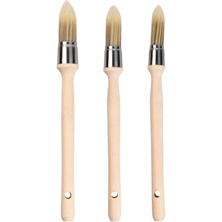 Sett med 3 profesjonelle runde børster, runde børster i tre, syntetiske fiberbust