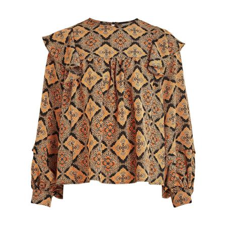 Object, Objlisa L/S Frill TOP 111 REP Oranje, Dames, Maat:L