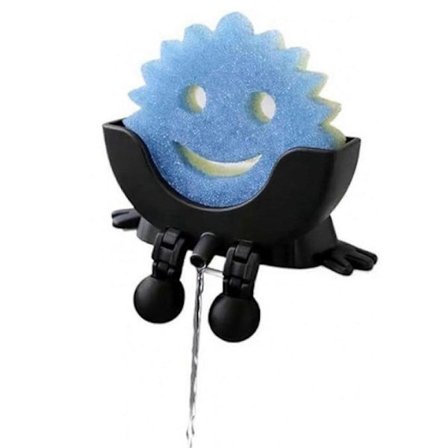 Svampestativ med Dræning 3D-Printet Scrub Daddy Stativ Sjovt Svampestativ til Køkkenvask Bordplade Svampeholder Sort