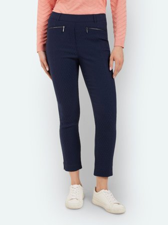 BRANDTEX - Madelaine Jacquard Bukser - Mørkeblå - Straight Fit