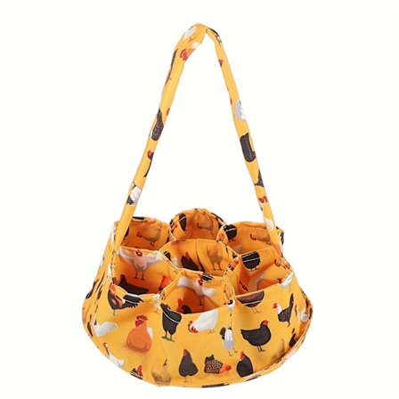 1 Æggeindsamlingskurv med 7 Lommer, Æggepose i Lærred til Friske Æg, Æggeholder til Kylling, Høne, And, Gås Æg, Far [DB]