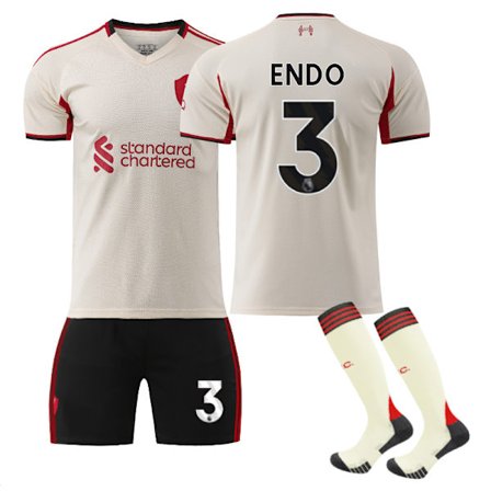 25-26 Liverpool Football Club Bortatröja NO.3 ENDO Set Barn Vuxen Fotbollsutrustning Med Strumpor