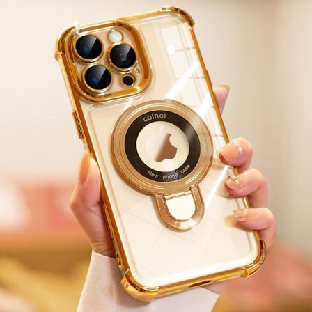 for iPhone 16 Pro Max Deksel med Integrert Linsebeskyttelse, [Sammenleggbart Stativ & Ringholder] [Kompatibel med Magsafe], Glanset Støtsikker 