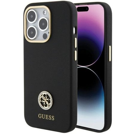 Guess Silikon Logo Strass 4G Fodral för iPhone 15 Pro - Svart
