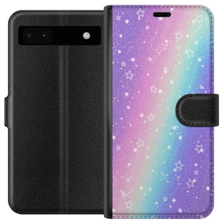 Kompatibelt Lommeboketui til Google Pixel 6a Rainbow-farget pastellbakgrunn med hvite stjerner og gnistrende prikker i myk overgang
