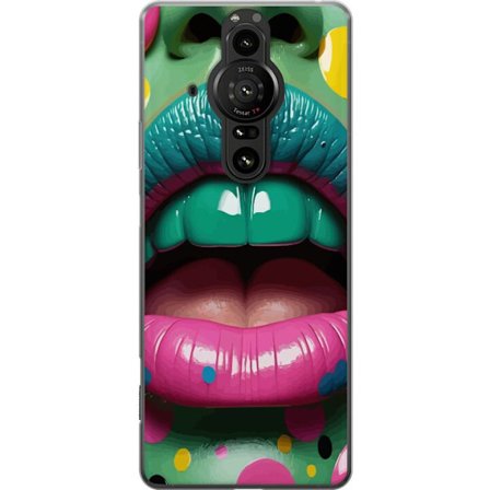Sony Xperia Pro-I Gjennomsiktig deksel Fargerik Leppene Kunst i dristige nyanser av rosa, grønt og gult med et dristig og livlig design