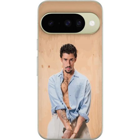 Yhteensopiva Puhelinkuori Google Pixel 10 Bad Bunny Super Bowl-inspiroima grafiikka, jossa NFL-trofe ja San Franciscon silta urheilusuunnittelussa