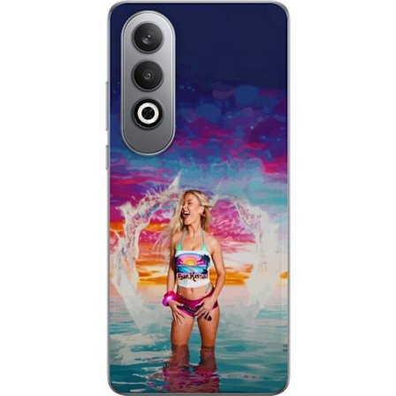 Kompatibel Mobilcover til OnePlus Nord CE4 Blond kvinde i farverigt strandtøj, der leger i havet ved solnedgang